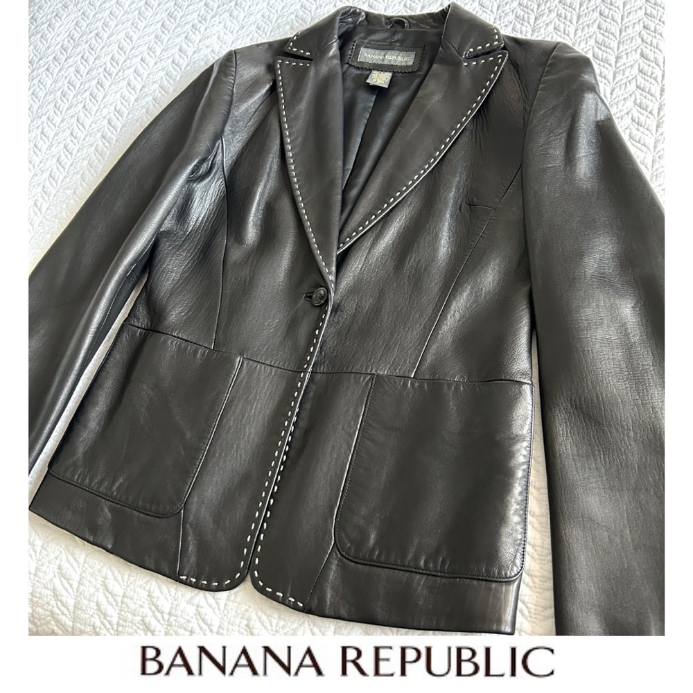 Banana Republic Black Blazer with White Stitching